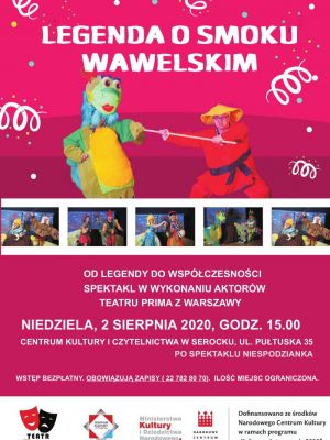 Plakat zapraszajacy na spektakl Legenda o Smoku Wawelskim